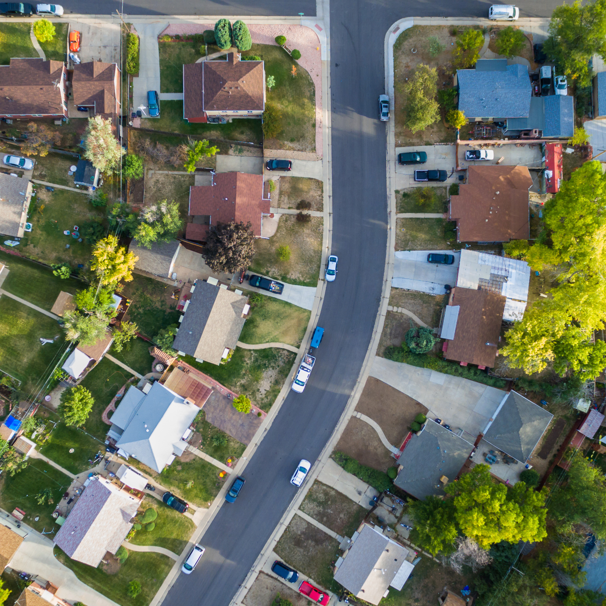 Aerial view of residential neighborhood in the Autumn.